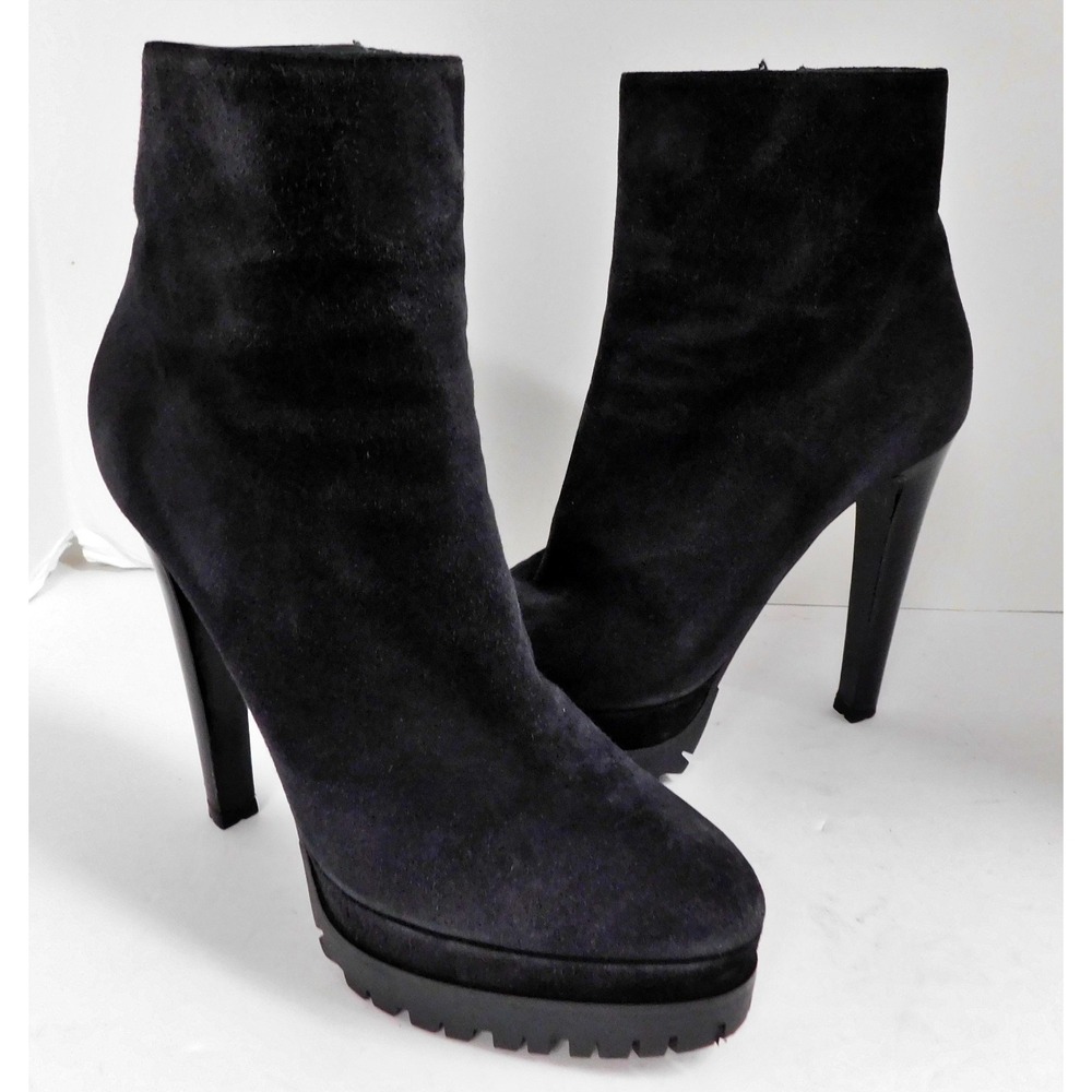 Sergio Rossi Black Suede Leather Stiletto Platform Heel Ankle Boots Size 11 / 41
